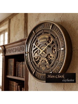 Han Clock Adventure Varrior Metal Çarklı Duvar Saati (Kahve-Altın)