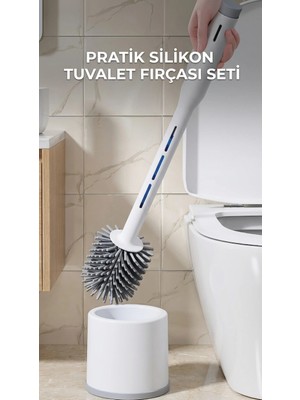 TE Dükkan Buğz Deterjan Hazneli Silikon Tuvalet Fırçası Temizlik Seti