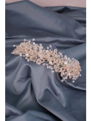Özbience Şık Kristal ve Kum Boncuklu Gelin Saç ve Türban Aksesuarı