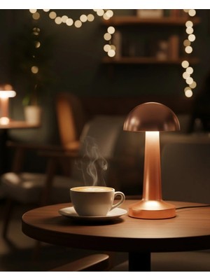 TE Dükkan Buğz Kablosuz Dokunmatik Masa Lambası 3 Işık Modlu USB Şarjlı Bronz