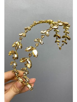 Özbience Gold Renk Alfa Kına Gelin Tacı, Zarif ve Şık Tasarım