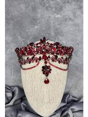 Özbience Bordo Dali Sallantılı Gelin Kına Tacı, Şık ve Zarif Saç Aksesuarı