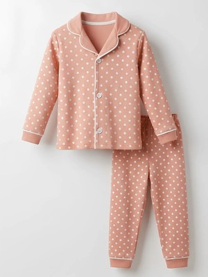 Benekli Kız Bebek Pijama Takımı - Somon - 6 - 9 Ay Somon