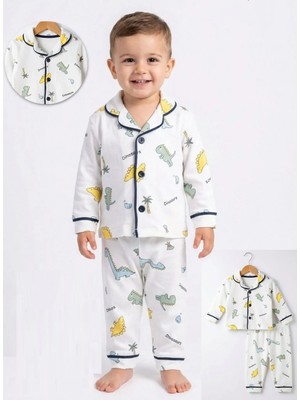 Dino Erkek Bebek Pijama Takımı - Ekru - 6 - 9 Ay Ekru