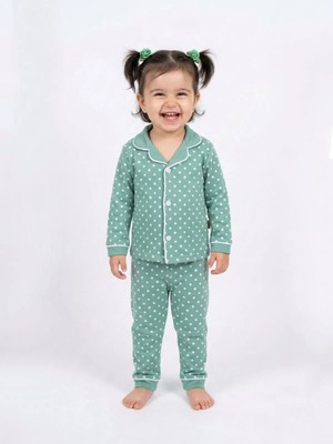 Benekli Kız Bebek Pijama Takımı - Yeşil - 6 - 9 Ay Yeşil
