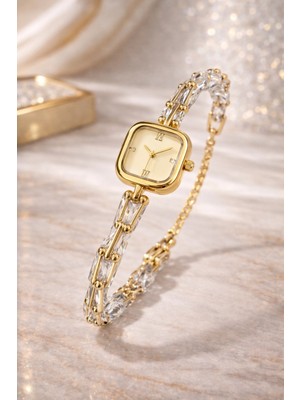 Gold Renkli Tiff Model Taşlı Lüks Kadın Saat (Sarı)