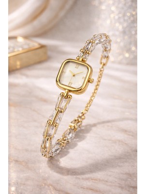 Gold Renkli Tiff Model Sedef Kadran Taşlı Lüks Kadın Saat