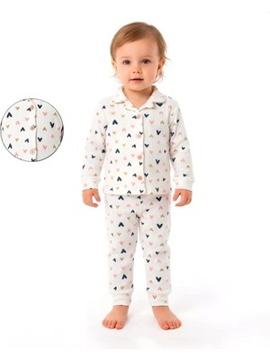 Renkli Kalp Baskılı Pijama Takım - Ekru - 18 - 24 Ay Ekru