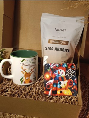 Paganca Hediye Seti Kutulu - Kupa & Bardak Altlığı ve %100 Arabica Espresso Çekirdek Kahve 250gr