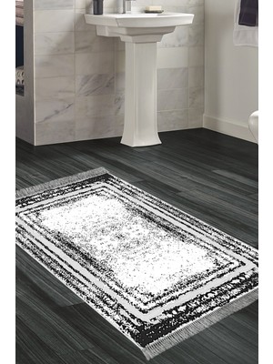 Özbience Kaymaz Taban Modern Banyo Halısı Saçaklı Siyah M5132