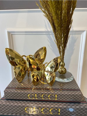 Özbience Altın Renkli Kelebek ve Okçu Biblo Çiftli Dekorasyon Parçası