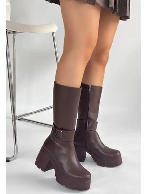 Hsc Bilişim Moki Kahverengi Cilt Topuklu Çizme