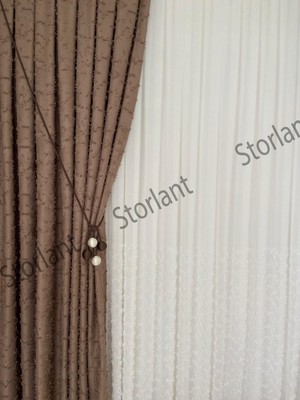 Özbience Kahve Renkli Fon Perde 1/3 Sık Pile Boru Pileli Aksesuar Hediyeli