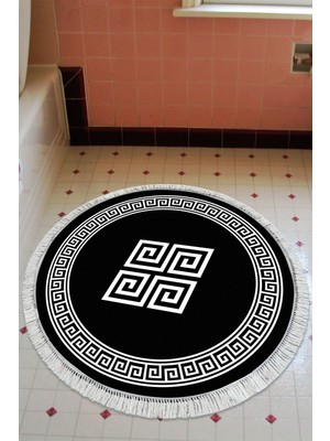 Özbience Yıkanabilir Kaymaz Taban Yuvarlak Banyo Paspası, Şık ve Modern Siyah