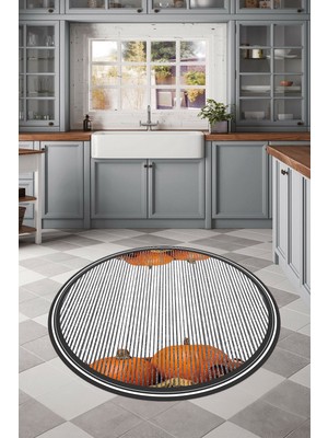 Özbience Dijital Baskılı Kabak Motifli Yıkanabilir Kaymaz Taban Yuvarlak Halı