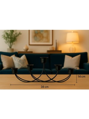 Özbience Modern 5 Kollu Siyah Metal Şamdan, Şık Masa ve Salon Dekoru