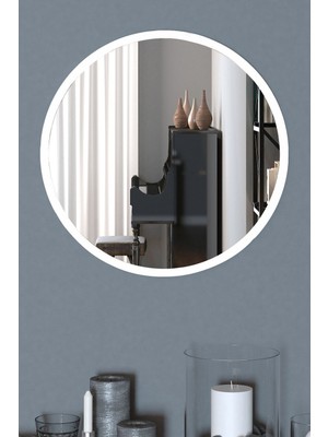 Özbience Şık Beyaz Yuvarlak Dekoratif Duvar Aynası 46 cm