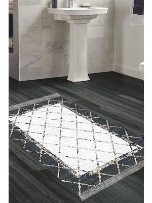 Özbience Kaymaz Taban Banyo Halısı Trend Saçaklı Modern Siyah M5129