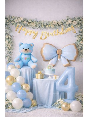 Meri Parti Mavi Ayıcık Doğum Günü Balon Seti Erkek Bebek Birthday Parti Süsleri Baby Shower