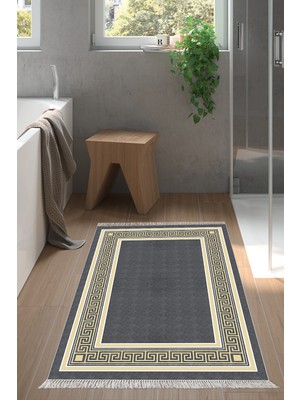 Özbience Kaymaz Taban Banyo Halısı Trend Saçaklı Modern Siyah M5140