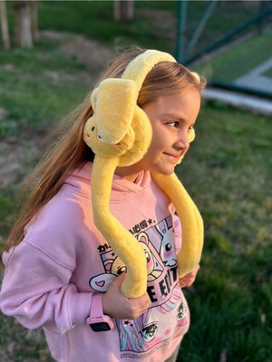 Özbience Tüylü Peluş Sarı Tavşan Hareketli ve Sesli Çocuk Kulaklığı