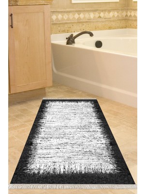 Özbience Yıkanabilir Kaymaz Tabanlı Modern Siyah Banyo Paspası