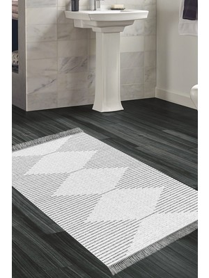 Özbience Kaymaz Taban Banyo Halısı Trend Saçaklı Gri F5085