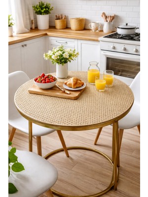 Özbience Yuvarlak Hasır Sehpa Örtüsü, Pvc Dantel Desenli, Gold Lüx, Şık ve Zarif