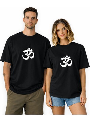 Kidilia Om Sembolü Unisex Bisiklet Yaka Tasarım Tshirt - Beden: Lrenk: Siyah