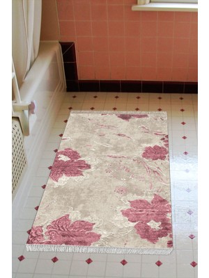 Özbience Yıkanabilir Kaymaz Tabanlı Banyo Paspası, Suluboya Pudra Renk, 660M