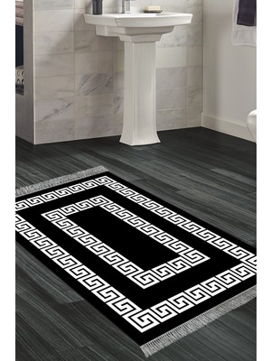 Özbience Yıkanabilir Kaymaz Tabanlı Modern Siyah Banyo Paspası