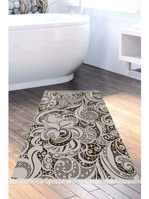 Özbience Kaymaz Taban Modern Banyo Halısı Saçaklı MU145 Bej