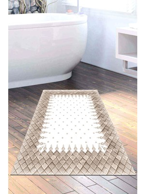 Özbience Kaymaz Taban Banyo Halısı Yıldız Deri Modern Krem 1529