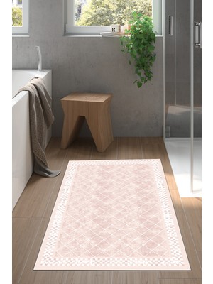 Özbience Yıldız Desenli Kaymaz Taban Modern Banyo Halısı Pudra 603M