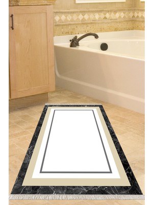 Özbience Yıkanabilir Kaymaz Taban Banyo Paspası, Krem Renk, Bordürlü, Eko Trend