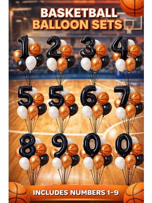 Meri Parti Basketbol Temalı Rakamlı Doğum Günü Balon Seti – Siyah Turuncu Konsept Parti Dekoru (1–9 Yaş)