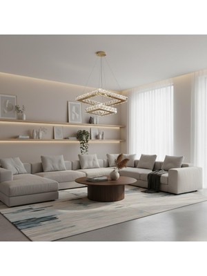 Elizim Home Lighting Kristal Taşlı 2 Katlı Uzaktan Kumandalı Gold Ledli Avize