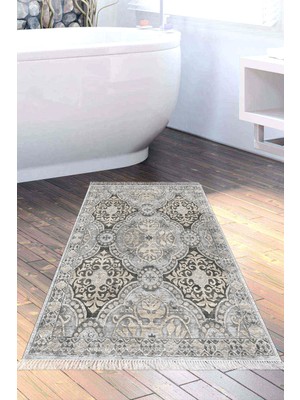 Özbience Saçaklı Bej 75CM Kaymaz Tabanlı Modern Banyo Halısı