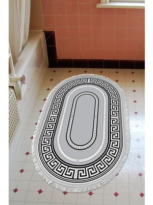 Özbience Yıkanabilir Kaymaz Taban Oval Banyo Paspası, Modern Gri, Eko Trend