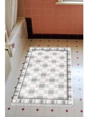 Özbience Yıkanabilir Kaymaz Tabanlı Modern Gri Banyo Paspası