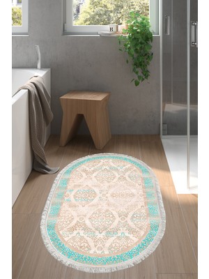 Özbience Yıkanabilir Kaymaz Taban Banyo Paspası, Oval Klasik Turkuaz