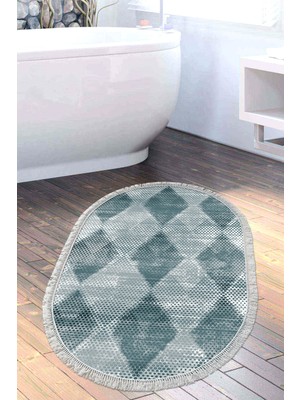 Özbience Saçaklı Oval Turkuaz Banyo Halısı, Kaymaz Taban, Şık ve Rahat Kullanım