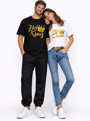 Nevermind King Queen Sevgili Kombini Oversize Çift Tişört Unisex Partner Kombin Uyumlu Çift Seti