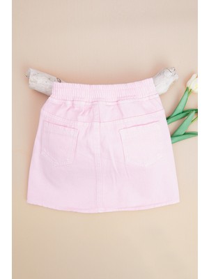 FullaModa Taşlı Kalp Nakışlı Kız Çocuk Jean Etek