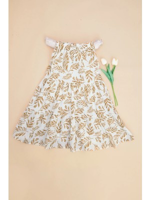 FullaModa Yaprak Desenli Beli Lastikli Katlı Kız Çocuk Etek