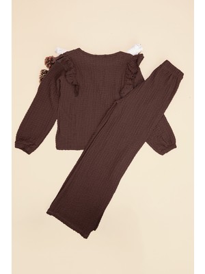 FullaModa Fırfırlı Bürümcük Kumaş Kız Çocuk 2 Li Takım