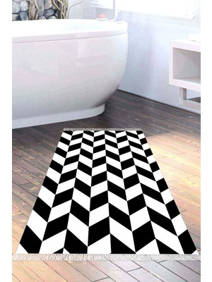 Özbience Eko Trend Siyah Geometrik Kaymaz Banyo Paspası, Yıkanabilir, Dayanıklı