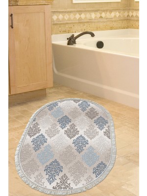 Özbience Kaymaz Taban Banyo Halısı Trend Saçaklı Oval Bej Modern 674M