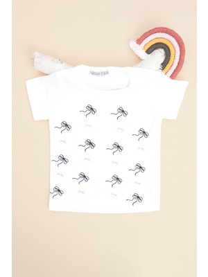 FullaModa Fitilli Fiyonk Nakışlı Kız Çocuk Tişört