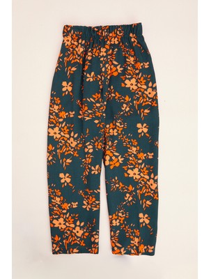 FullaModa Desenli Beli Lastikli Kız Çocuk Pantolon